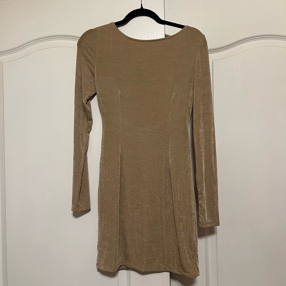 Champagne Fitted Mini Dress with Open Back